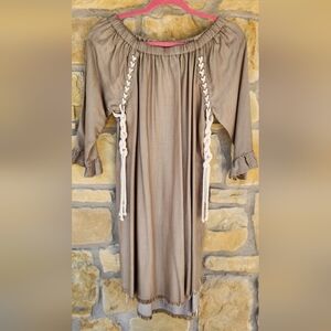 Chelsea & Theodore Beige Dress with Lace-Up Design